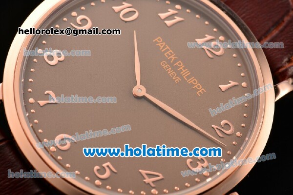 Patek Philippe Calatrava Miyota OS2035 Quartz Rose Gold Case with Brown Dial and Arabic Numeral Markers - Click Image to Close